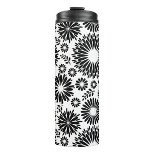 Boho bloemen Zwart-wit vectorbloempatroon Thermosbeker