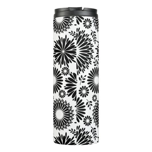 Boho bloemen Zwart-wit vectorbloempatroon Thermosbeker (Achterkant)