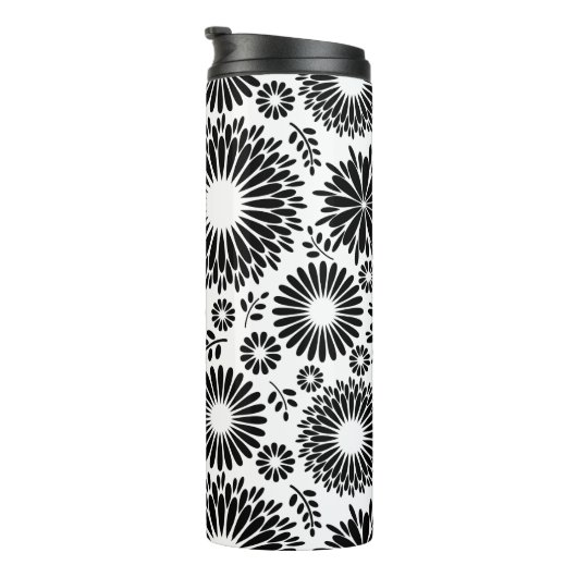 Boho bloemen Zwart-wit vectorbloempatroon Thermosbeker (Geroteerd rechts)
