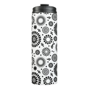 Boho bloemen Zwart-wit vectorbloempatroon Thermosbeker