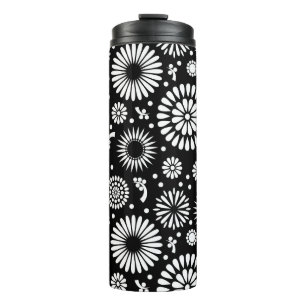 Boho bloemen Zwart-wit vectorbloempatroon Thermosbeker