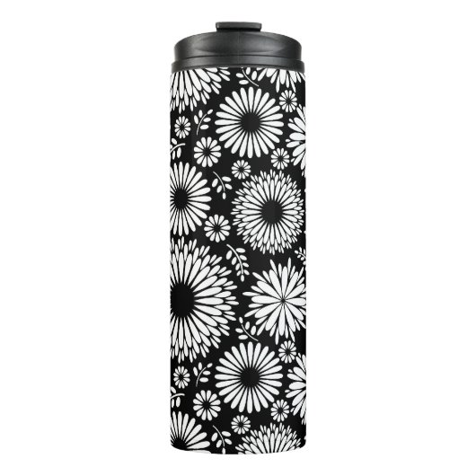 Boho bloemen Zwart-wit vectorbloempatroon Thermosbeker (Voorkant)