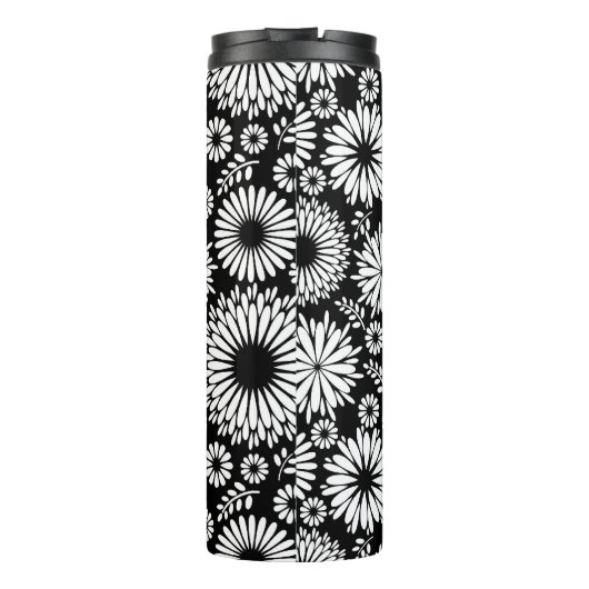 Boho bloemen Zwart-wit vectorbloempatroon Thermosbeker (Achterkant)