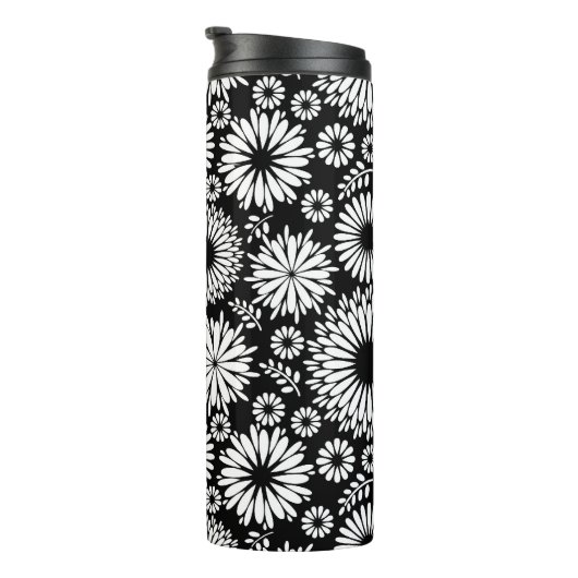 Boho bloemen Zwart-wit vectorbloempatroon Thermosbeker (Geroteerd rechts)