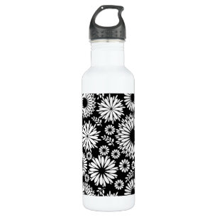 Boho bloemen Zwart-wit vectorbloempatroon Waterfles