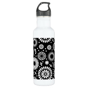 Boho bloemen Zwart-wit vectorbloempatroon Waterfles