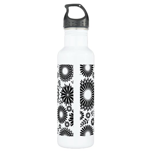 Boho bloemen Zwart-wit vectorbloempatroon Waterfles (Achterkant)