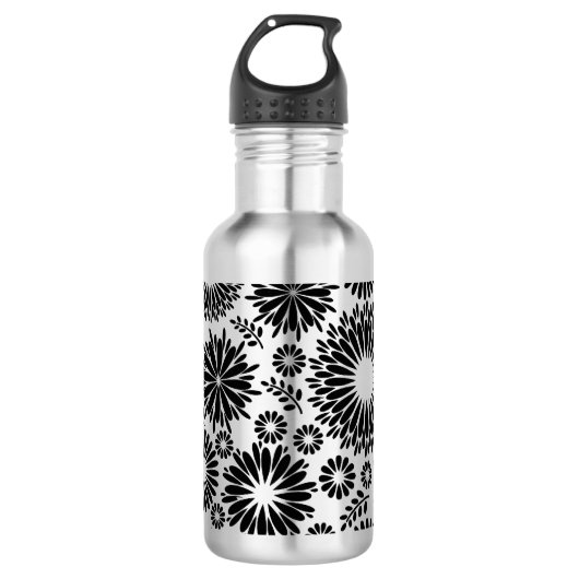 Boho bloemen Zwart-wit vectorbloempatroon Waterfles (Voorkant)
