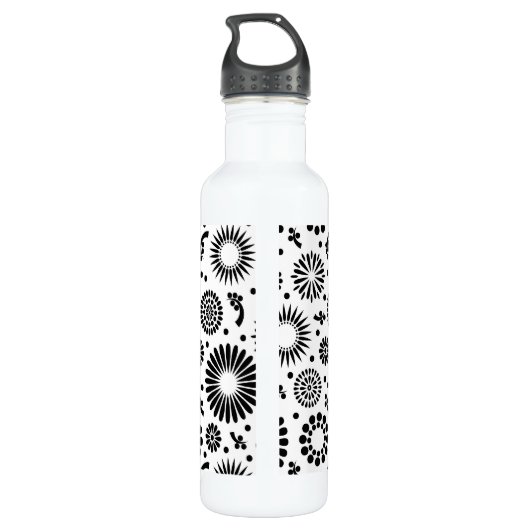 Boho bloemen Zwart-wit vectorbloempatroon Waterfles (Achterkant)