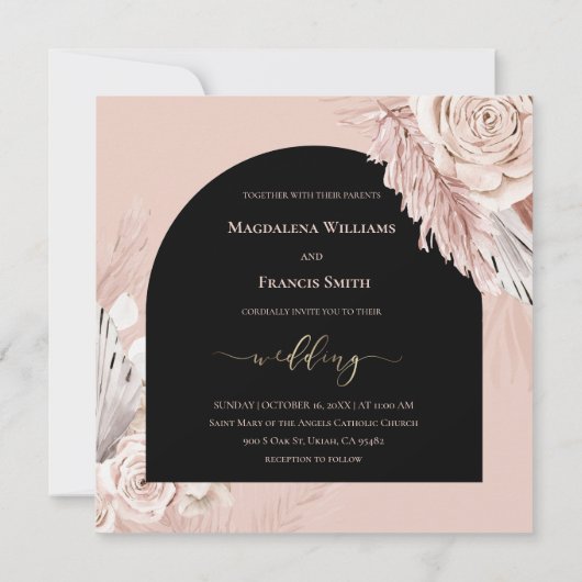 boho bloemen zwarte bruiloft kaart (Achterkant)