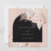 boho bloemen zwarte bruiloft kaart (Voorkant)
