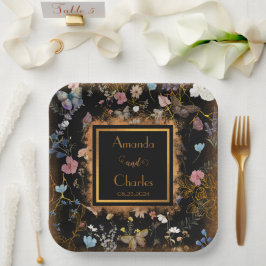 Boho Bloemen Zwarte Vlinder Tuin Trouwen Papieren Bordje