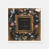 Boho Bloemen Zwarte Vlinder Tuin Trouwen Servet (Voorkant)