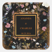 Boho Bloemen Zwarte Vlinder Tuin Trouwen Vierkante Sticker (Voorkant)