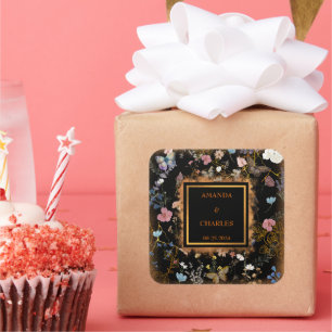 Boho Bloemen Zwarte Vlinder Tuin Trouwen Vierkante Sticker