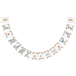 Boho Bloemenblauw Letters op wit Baby shower Vlaggetjes