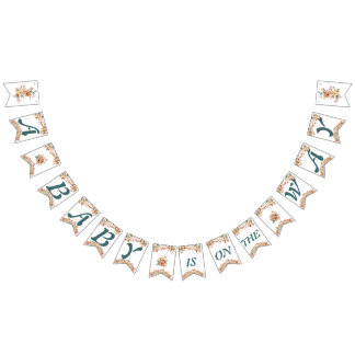 Boho Bloemenblauw Letters op wit Baby shower Vlaggetjes