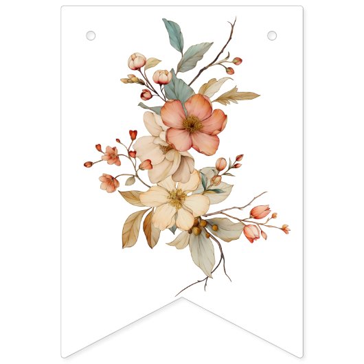 Boho Bloemenblauw Letters op wit Baby shower Vlaggetjes (Eerste vlag)