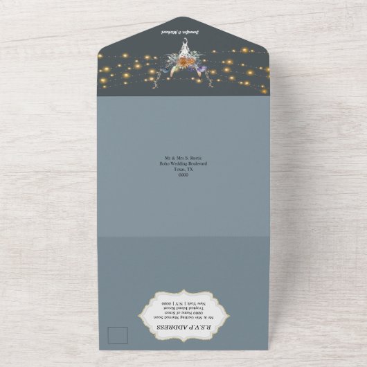 Boho bloemenblauw sinaasappel paarse snaarlampen c all in one uitnodiging (Buitenkant)