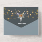 Boho bloemenblauw sinaasappel paarse snaarlampen c all in one uitnodiging (Achterkant)