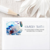 Boho Bloemenblauw Waterverf Elegant Bruiloft Etiket (Insitu)