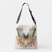 Boho bloemenbloesem vlinderweide Waterverf Crossbody Tas (Achterkant)