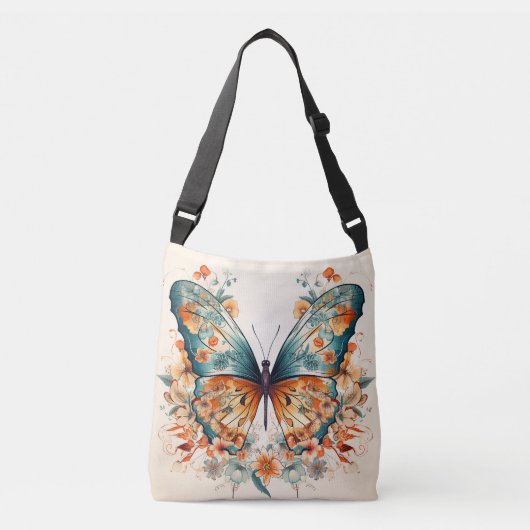 Boho bloemenbloesem vlinderweide Waterverf Crossbody Tas (Voorkant)