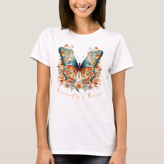Boho bloemenbloesem vlinderweide Waterverf T-shirt (Voorkant)