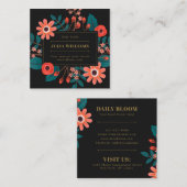 Boho bloemenboeket elegant chique gouden lijst blo vierkante visitekaartje (Voorkant / Achterkant)