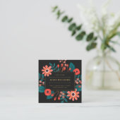 Boho bloemenboeket elegant chique gouden lijst blo vierkante visitekaartje (Staand voorkant)