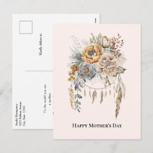 Boho Bloemenboeket en Dreamcatcher Moederdag Feestdagenkaart