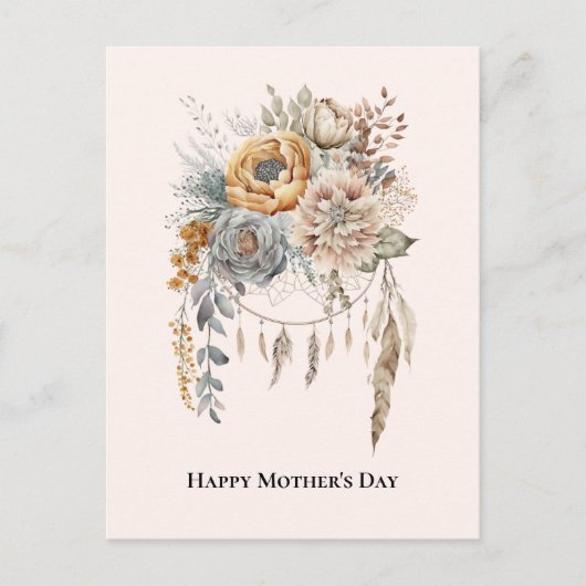 Boho Bloemenboeket en Dreamcatcher Moederdag Feestdagenkaart (Voorkant)
