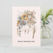 Boho Bloemenboeket in neutrale kleuren Moederdag Feestdagenkaart (Staand voorkant)