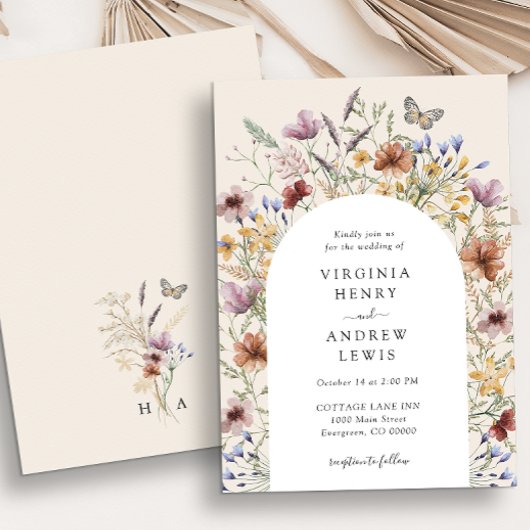 Boho Bloemenboog bruiloft uitnodiging