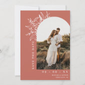 Boho Bloemenboog Foto Terracotta Bruiloft Save The Date (Voorkant)