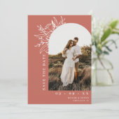 Boho Bloemenboog Foto Terracotta Bruiloft Save The Date (Staand voorkant)