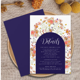 Boho Bloemenboog Navyblauw Herfst Bruiloft Details Informatiekaartje