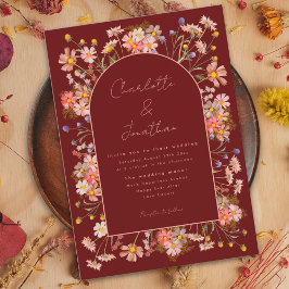 Boho Bloemenboog Terracotta Herfst Bruiloft Kaart