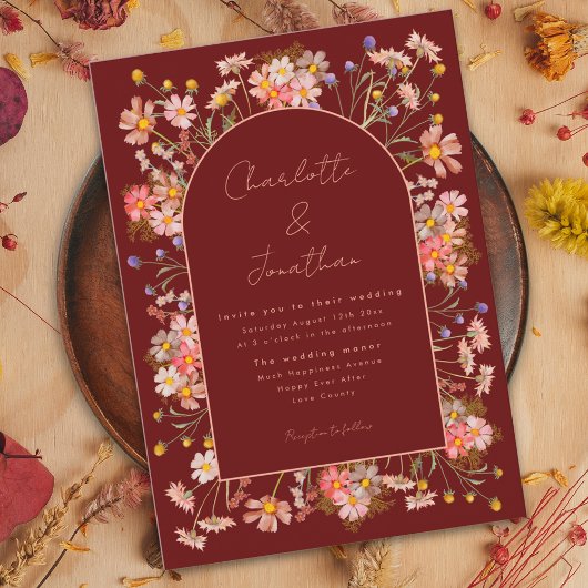 Boho Bloemenboog Terracotta Herfst Bruiloft Kaart