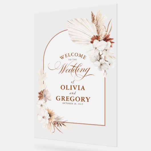 Boho Bloemenboog Trouw Welkom Acryl Bord (Hoek)
