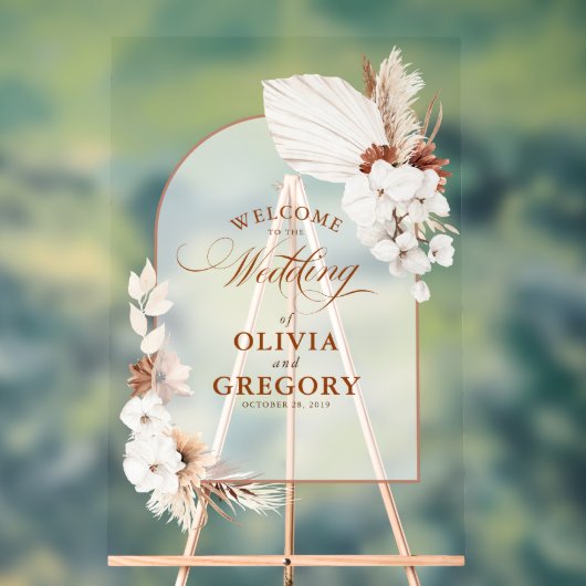 Boho Bloemenboog Trouw Welkom Acryl Bord (Neutraal)