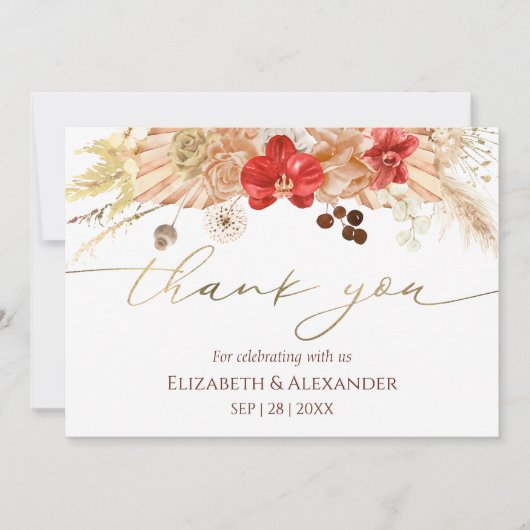 Boho Bloemenbruiloft Dank u kaart | terracotta (Voorkant)