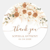 Boho Bloemenbruiloft Dank u Ronde Sticker (Voorkant)