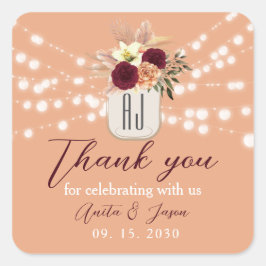 Boho Bloemenbruiloft Dank u Vierkante Sticker