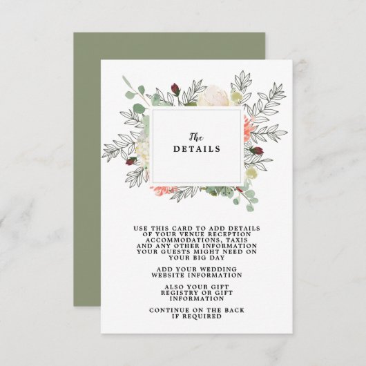 Boho Bloemenbruiloft Details Informatiekaart Informatiekaartje (Voorkant / Achterkant)