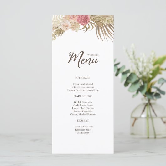 Boho Bloemenbruiloft Flat Menu (Staand voorkant)