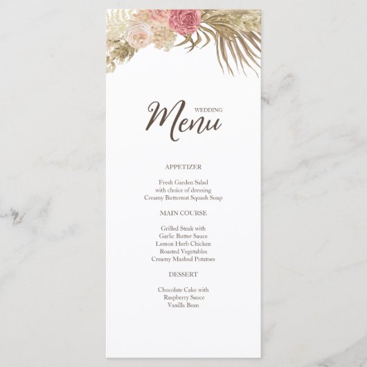 Boho Bloemenbruiloft Flat Menu (Voorkant)