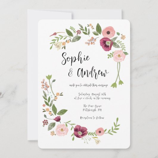  Boho bloemenbruiloft Kaart (Voorkant)