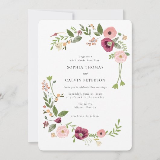  Boho bloemenbruiloft Kaart (Voorkant)