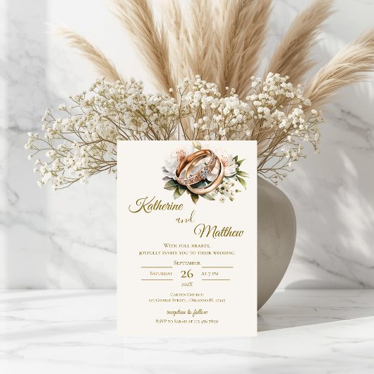 Boho bloemenbruiloft met ringen kaart